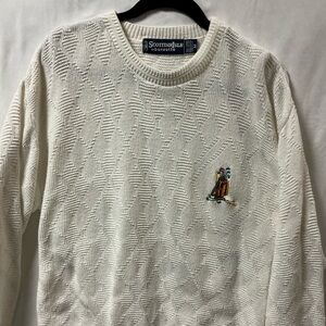 Vintage golf Cream Diamond-Text Crewneck Sweater